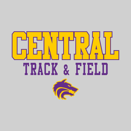 Central Wolves - Track & Field - Outlined School Name Over Track & Field with Mascot