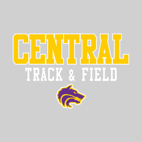 Central Wolves - Track & Field - Outlined School Name Over Track & Field with Mascot