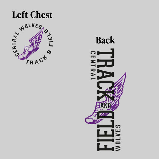 Central Wolves - Track & Field - Vertical Track & Field with School Name and Winged Shoe