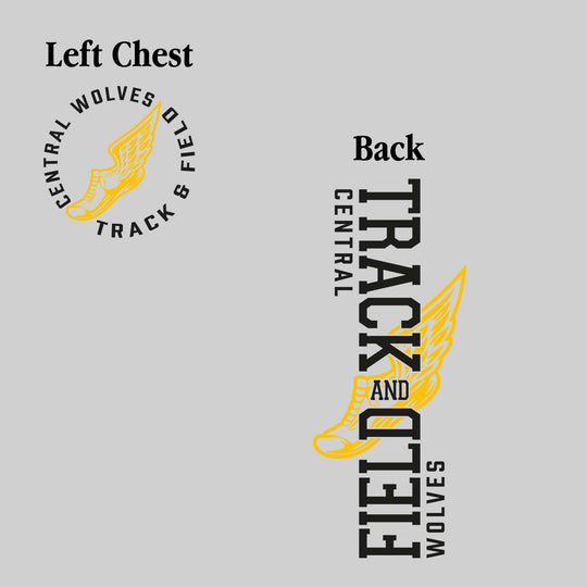 Central Wolves - Track & Field - Vertical Track & Field with School Name and Winged Shoe