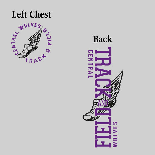 Central Wolves - Track & Field - Vertical Track & Field with School Name and Winged Shoe
