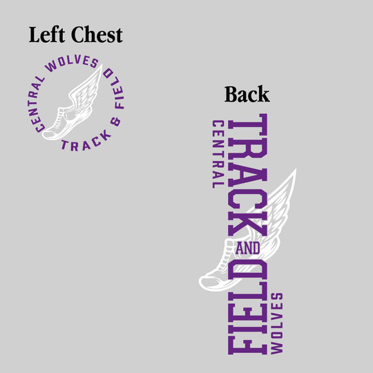 Central Wolves - Track & Field - Vertical Track & Field with School Name and Winged Shoe