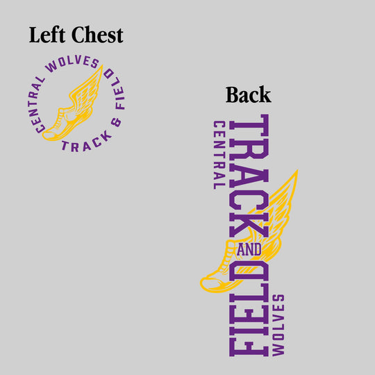 Central Wolves - Track & Field - Vertical Track & Field with School Name and Winged Shoe