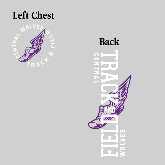 Central Wolves - Track & Field - Vertical Track & Field with School Name and Winged Shoe