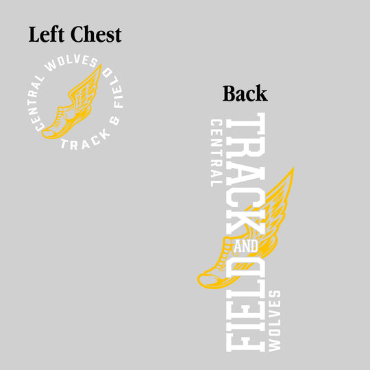 Central Wolves - Track & Field - Vertical Track & Field with School Name and Winged Shoe