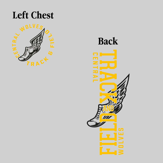 Central Wolves - Track & Field - Vertical Track & Field with School Name and Winged Shoe