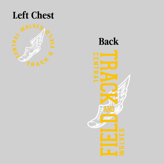 Central Wolves - Track & Field - Vertical Track & Field with School Name and Winged Shoe