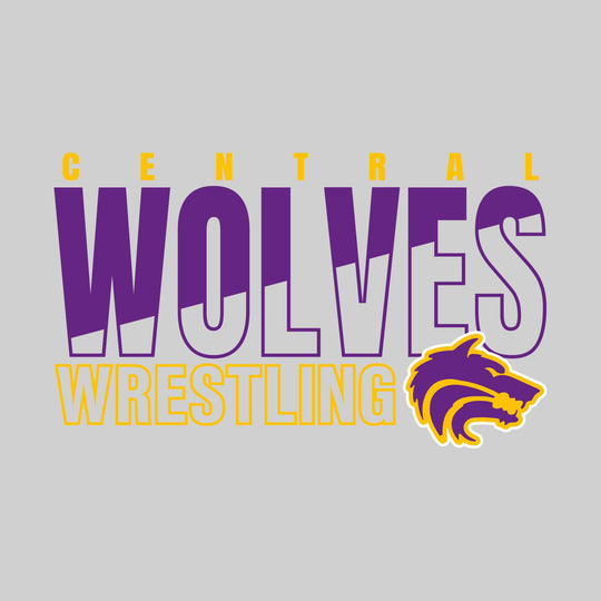 Central Wolves - Wrestling - Diagonal Split Mascot Name with Mascot