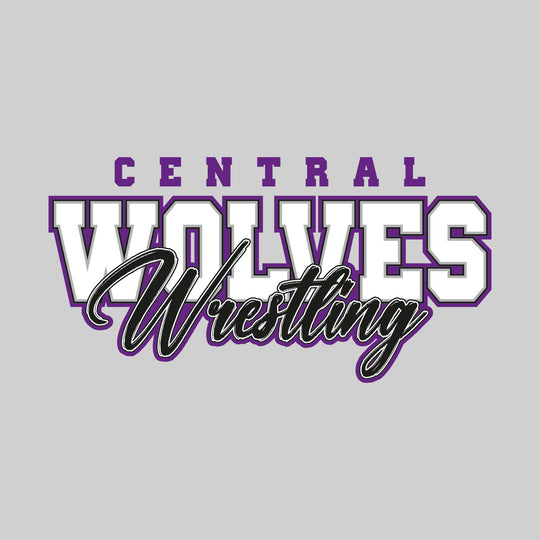 Central Wolves - Wrestling - Outlined Mascot Name with Cursive Wrestling