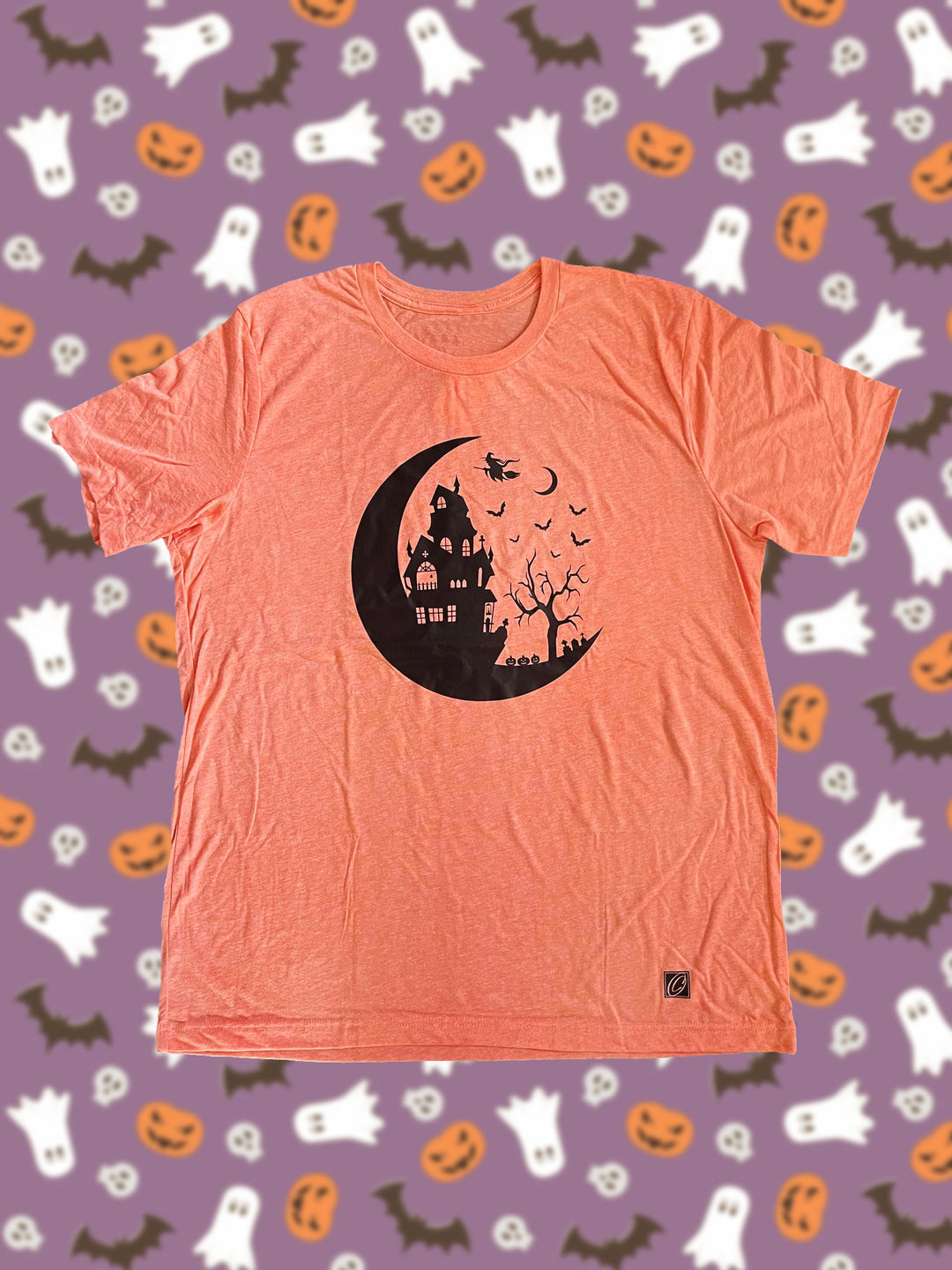 Adult XL Bella Canvas Triblend Crewneck Short Sleeve Tee - Crescent Moon Haunted House