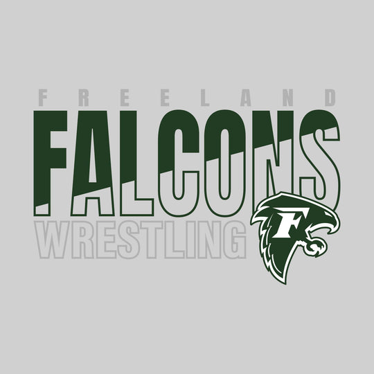 Freeland Falcons - Wrestling - Diagonal Split Mascot Name with Mascot