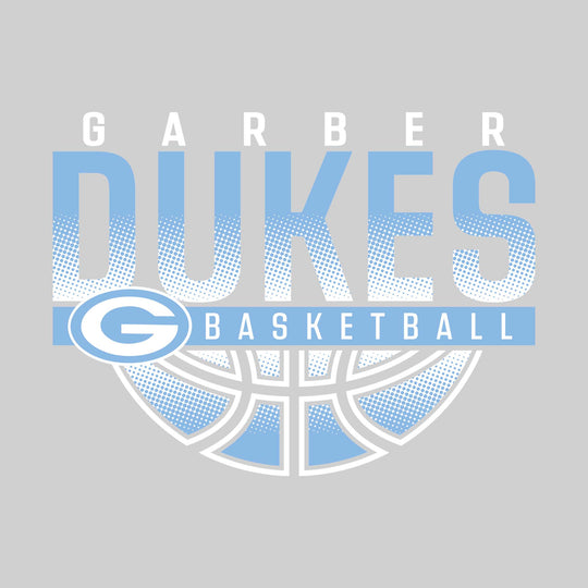 Garber Dukes - Basketball - Halftone Dukes Over Basketball with Mascot