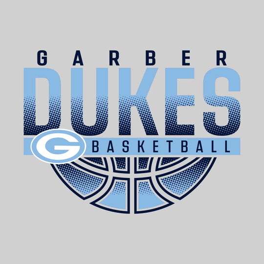 Garber Dukes - Basketball - Halftone Dukes Over Basketball with Mascot