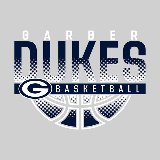 Garber Dukes - Basketball - Halftone Dukes Over Basketball with Mascot