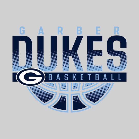 Garber Dukes - Basketball - Halftone Dukes Over Basketball with Mascot
