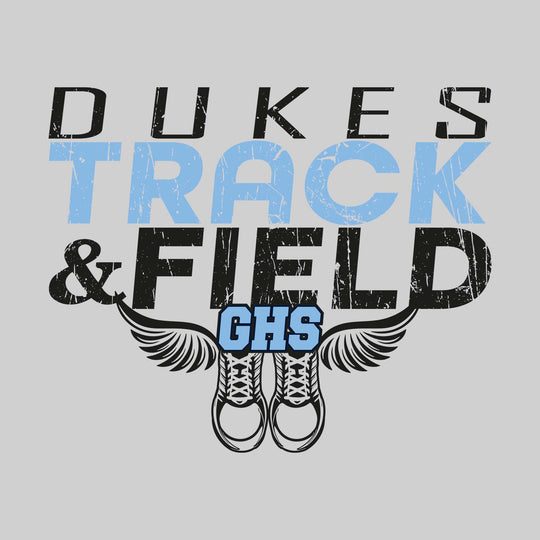 Garber Dukes - Track & Field - Slanted Text with Winged Shoes