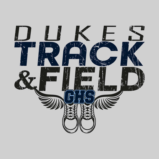 Garber Dukes - Track & Field - Slanted Text with Winged Shoes