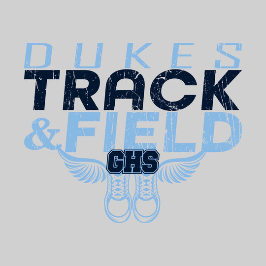 Garber Dukes - Track & Field - Slanted Text with Winged Shoes