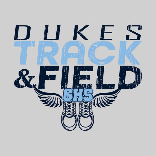 Garber Dukes - Track & Field - Slanted Text with Winged Shoes