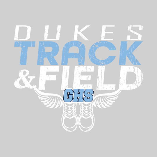 Garber Dukes - Track & Field - Slanted Text with Winged Shoes