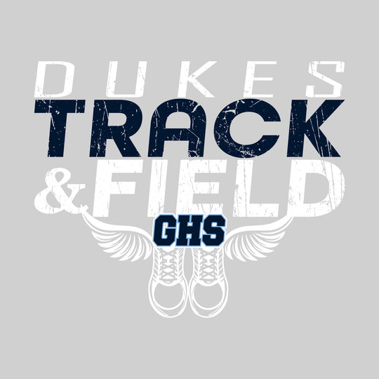 Garber Dukes - Track & Field - Slanted Text with Winged Shoes