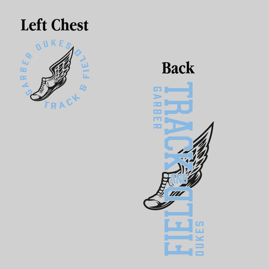 Garber Dukes - Track & Field - Vertical Track & Field with School Name and Winged Shoe