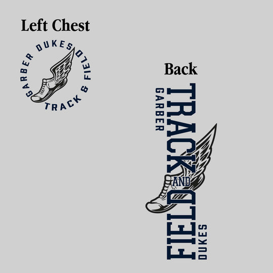 Garber Dukes - Track & Field - Vertical Track & Field with School Name and Winged Shoe