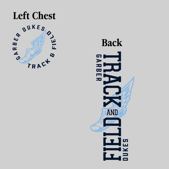 Garber Dukes - Track & Field - Vertical Track & Field with School Name and Winged Shoe