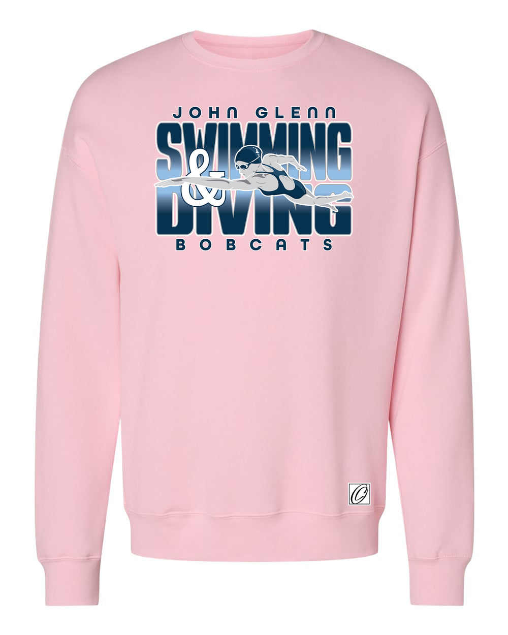 Adult - John Glenn Bobcats - Swimming & Diving - Gradient Text with Female Swimmer - Bella Canvas Sponge Fleece Drop Shoulder Crewneck Sweatshirt