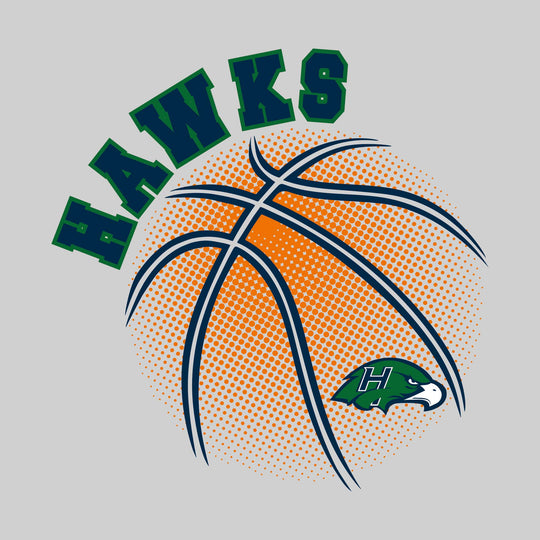 Heritage Hawks - Basketball - Halftone Basketball with Mascot