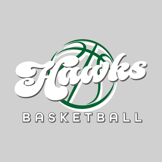 Heritage Hawks - Basketball - Retro Hawks Text with Abstract Basketball Outline