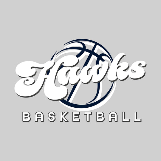 Heritage Hawks - Basketball - Retro Hawks Text with Abstract Basketball Outline