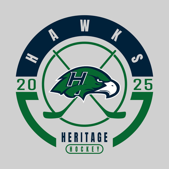 Heritage Hawks - Hockey - Circle Design with Crossed Sticks and Center Logo