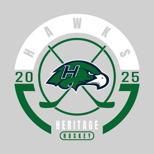 Heritage Hawks - Hockey - Circle Design with Crossed Sticks and Center Logo