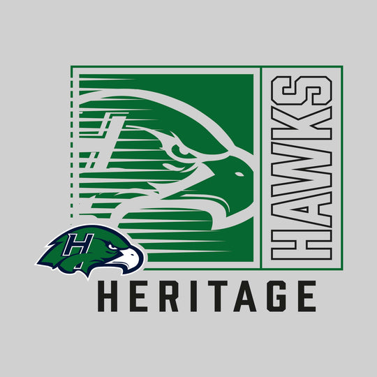 Heritage Hawks - Spirit Wear - Boxed Cutout Mascot with Outlined Mascot Name Over School Name