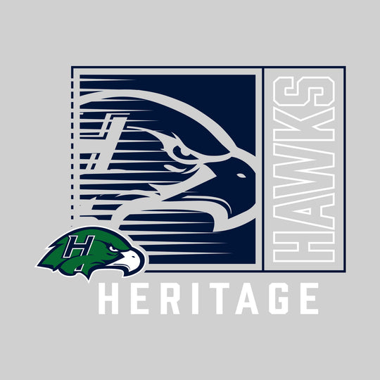 Heritage Hawks - Spirit Wear - Boxed Cutout Mascot with Outlined Mascot Name Over School Name