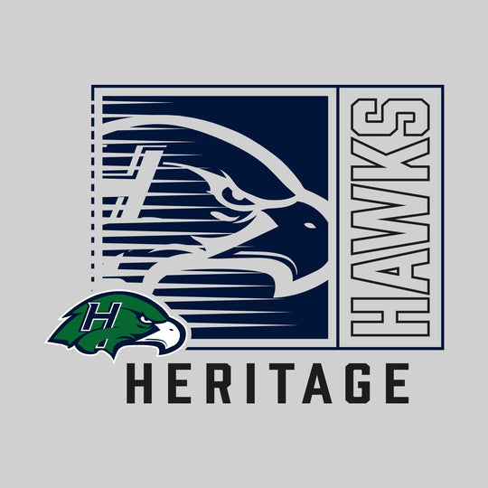 Heritage Hawks - Spirit Wear - Boxed Cutout Mascot with Outlined Mascot Name Over School Name