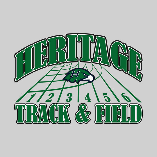 Heritage Hawks - Track & Field - Arched School Name with Mascot & Track Lanes