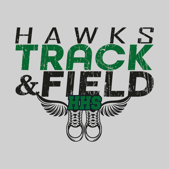 Heritage Hawks - Track & Field - Slanted Text with Winged Shoes