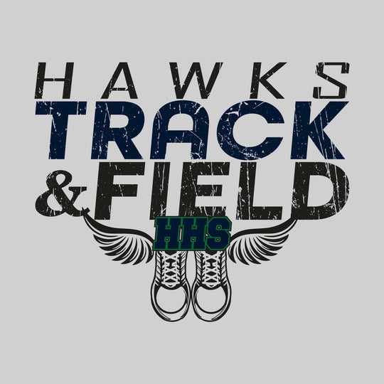 Heritage Hawks - Track & Field - Slanted Text with Winged Shoes