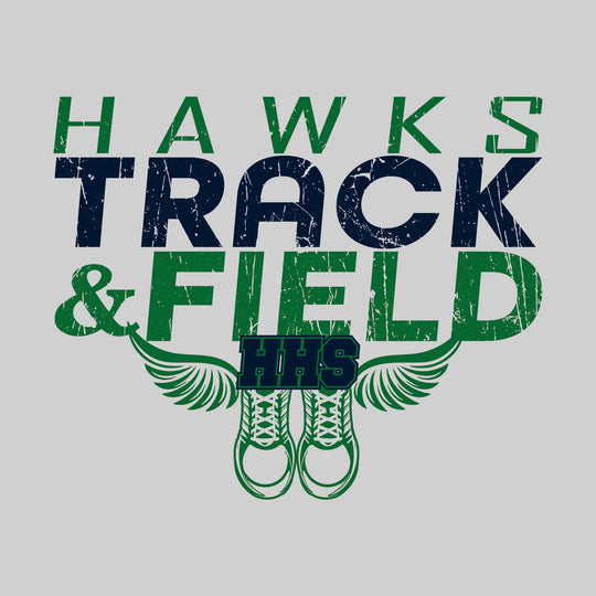 Heritage Hawks - Track & Field - Slanted Text with Winged Shoes