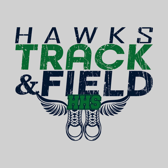 Heritage Hawks - Track & Field - Slanted Text with Winged Shoes