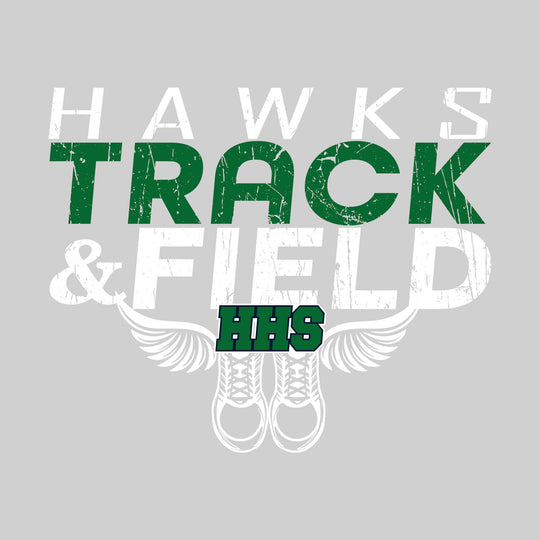 Heritage Hawks - Track & Field - Slanted Text with Winged Shoes