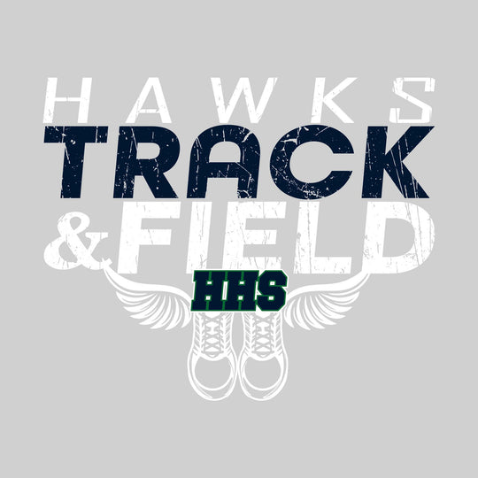 Heritage Hawks - Track & Field - Slanted Text with Winged Shoes