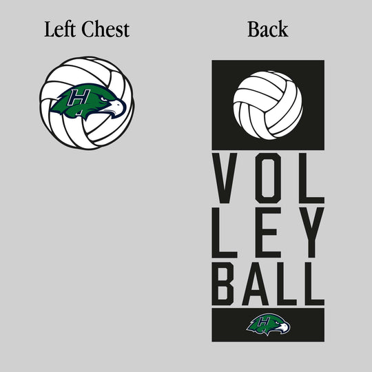 Heritage Hawks - Volleyball - Stacked Text with Volleyball and Mascot