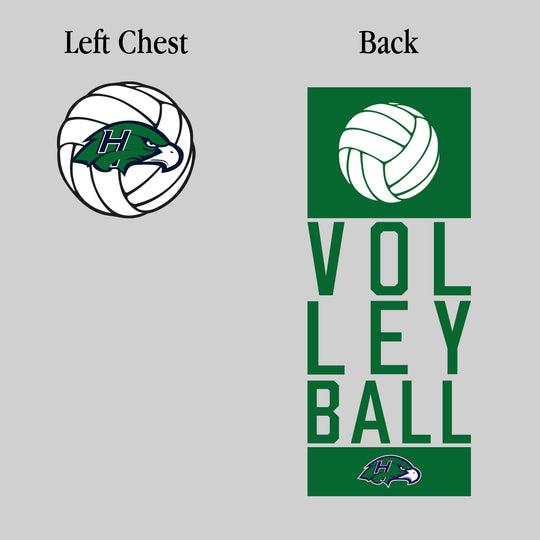 Heritage Hawks - Volleyball - Stacked Text with Volleyball and Mascot