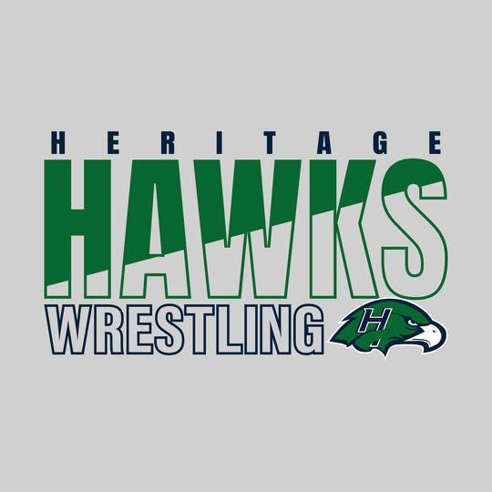 Heritage Hawks - Wrestling - Diagonal Split Mascot Name with Mascot