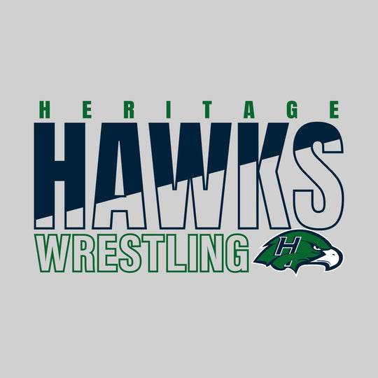 Heritage Hawks - Wrestling - Diagonal Split Mascot Name with Mascot