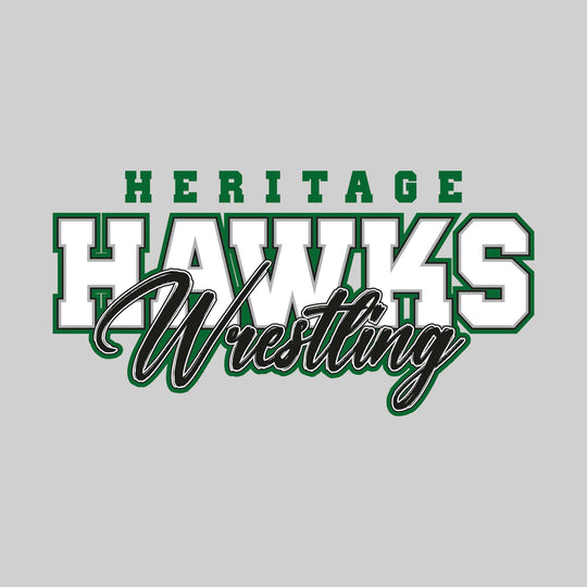 Heritage Hawks - Wrestling - Outlined Mascot Name with Cursive Wrestling