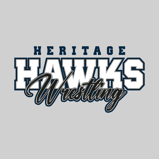Heritage Hawks - Wrestling - Outlined Mascot Name with Cursive Wrestling